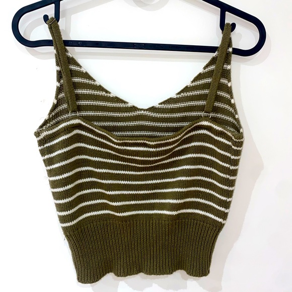 Olive green and white stripped, crop tank-top. - Picture 2 of 2